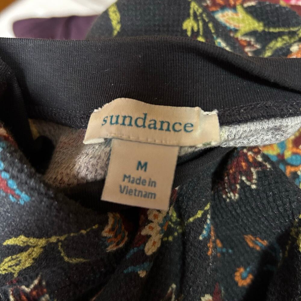 Sundance Tapestry Waffle Knit Thermal Top Womens Medium Velvet Cuff Floral Boho - Picture 2 of 4